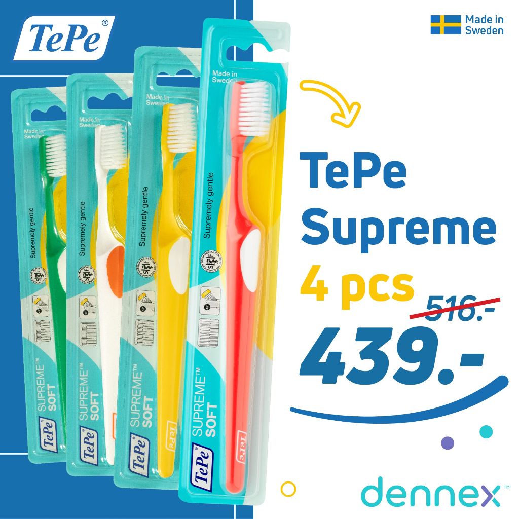 tepe-supreme-แปรงสีฟันขนนุ่ม-2-ระดับ-แปรงสีฟันเทเป้-สุพรีม-แพ็คเดี่ยว-4-ชิ้น-คละสี-by-dennex