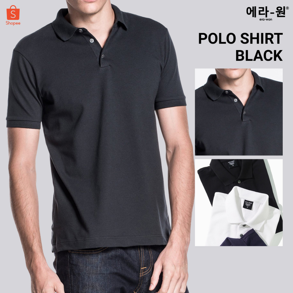 ราคาและรีวิวera-won เสื้อโปโล แขนสั้น ทรงสลิม Polo Shirt สี Black