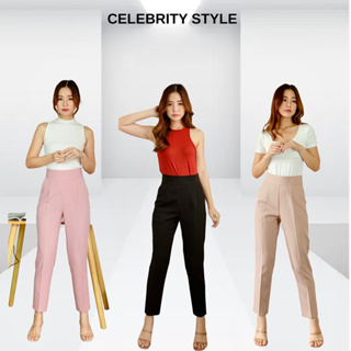 Celebrityy.style CB38 กางเกงเอวสูง ทรงขาเดฟ ซิปหลัง