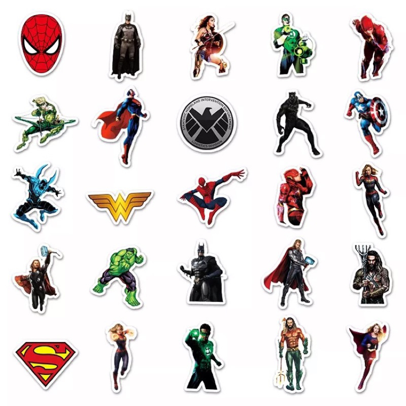 สติ๊กเกอร์-ฮีโร่-533-ซุปเปอร์แมน-50ชิ้น-marvel-ironman-dc-ไอรอนแมน-แบทแมน-ธอ-สไปเดอร์แมน-กัปตันอเมริกา-ฮัค-batman-มาเวล