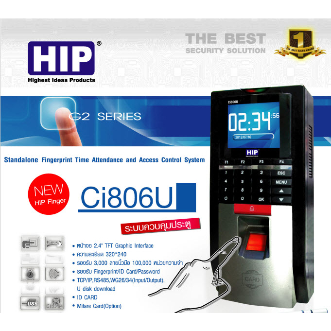 hip-ci806u-เครื่องสแกนลายนิ้วมือ-สามารถอ่านบัตรเพื่อบันทึกเวลา-และเปิดประตูเข้าออก
