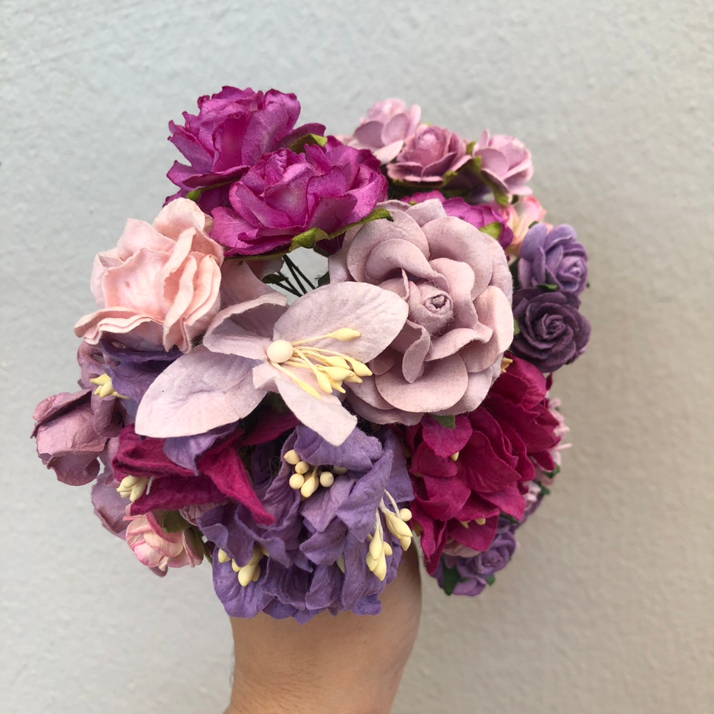 ดอกไม้กระดาษสาสีชมพูม่วงเข้มและบานเย็น-คละขนาด-60-ชิ้น-ดอกไม้ประดิษฐ์สำหรับงานฝีมือและตกแต่ง-พร้อมส่ง-f62