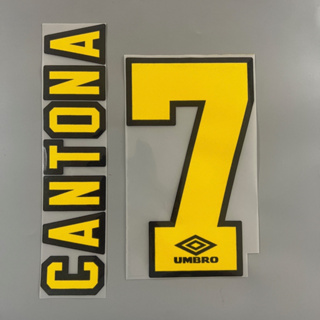 เบอร์ชื่อ ติดเสื้อฟุตบอล ย้อนยุค 7 CANTONA สีเหลืองขอบดำ 1993-94 แบบกัมมะหยี่ ติดเสื้อ แมนยู Manchester United