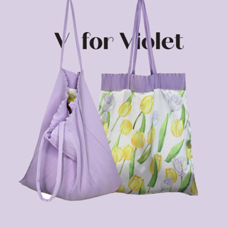 SALE Reversible Satin/Pleat bag กระเป๋าผ้า กระเป๋า พลีท 2 หน้า กลับใช้ได้ทั้ง 2 ด้าน น่ารัก ลายดอกไม้ ดอกทิวลิป