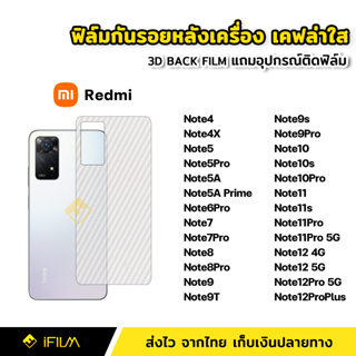 ฟิล์มกันรอย ฟิล์มหลัง เคฟล่า สำหรับ Redmi Note10 Pro Note10s Note11 Note11s Note12 Note12Pro Note12ProPlus Note9 Note9s
