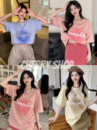 cherryshop พร้อมส่ง🔥เสื้อยืด🍀Oversize เสื้อนีออน เสื้อยืดผู้หญิงแฟชั่น สวมใส่สบาย สีสดใส สไตล์เกาหลีน่ารัก