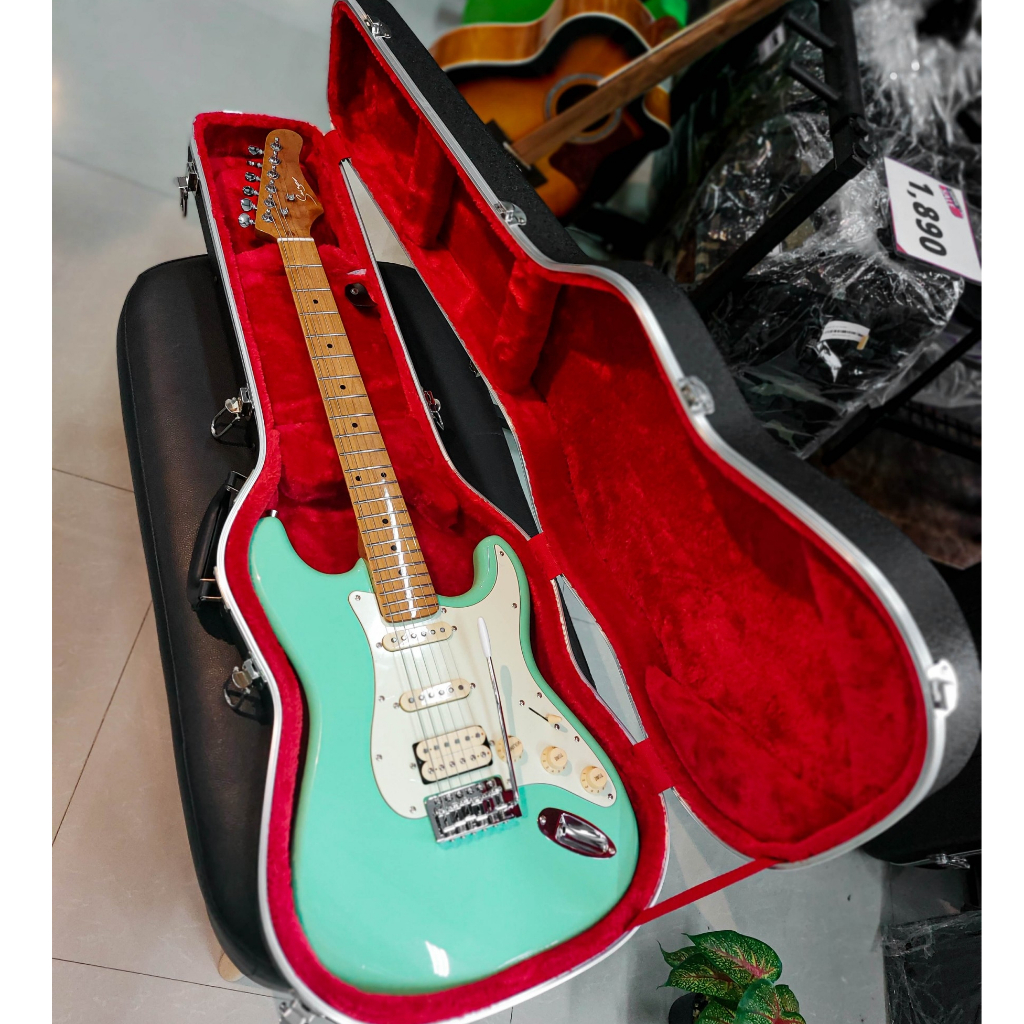 ฮาร์ดเคสกีต้าร์ไฟฟ้า-overspeesd-dj-พรมแดง-สำหรับกีต้าร์ไฟฟ้า-ทรง-stratocaster-วัสดุ-abs-กระเป๋ากีต้าร์ไฟฟ้า-เคสกีต้าร์