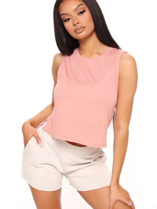 เสื้อครอป ambiance sleeveless casual top สีชมพูนู้ด