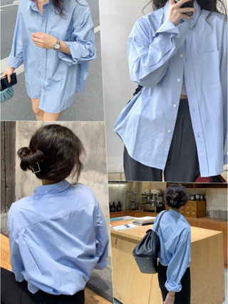 【พร้อมส่งจากไทย】CT2985 เสื้อเชิ้ตเกาหลีสีฟ้า free size เสื้อคลุมกันแดด  เสื้อผ้าแฟชั่นผู้หญิง เรียบๆน่ารักๆ ใส่ทำงานสวยๆ