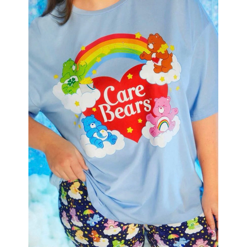 เสื้อยืดฟ้าลายแคร์แบร์-พลัสไซต์-สินค้างานลิขสิทธิ์แท้100-x-care-bears-ครบรอบ-40-ปี-สไตล์y2k-การ์ตูนยุค90-เสื้อการ์ตูน