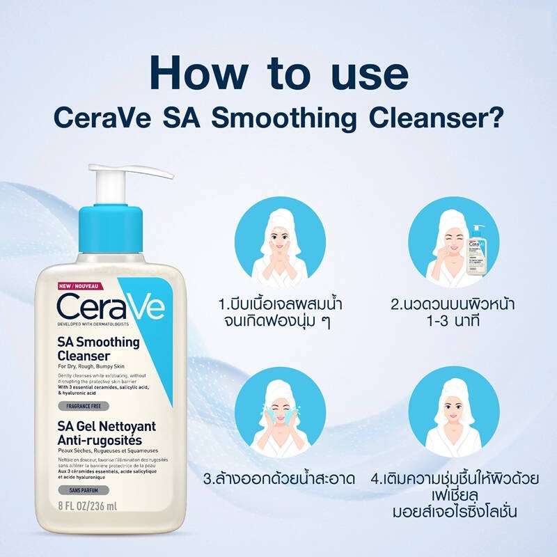 เซราวี-cerave-sa-smoothing-cleanser-ผลิตภัณฑ์ทำความสะอาด-สำหรับผิวหยาบกร้าน-ไม่เรียบเนียน-236ml-exp-07-2024