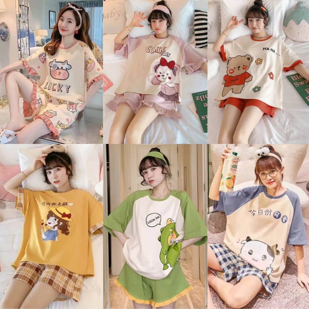 ชุดดนอนแขน-ขาสั้น ลายการ์ตูน ผ้านิ่ม ใส่สบาย พร้อมส่งในไทย #4343 ...