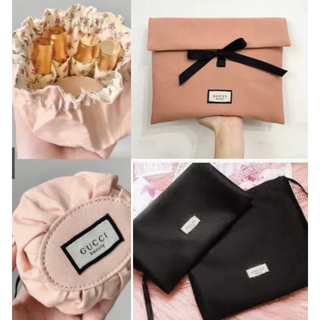 กระเป๋าของแถม  Gucci Satin Pouch (สีดำ), Beauty Makeup Bag ( Floral Small Pouch) cosmetic Ribbon pouch สีชมพูลินิน