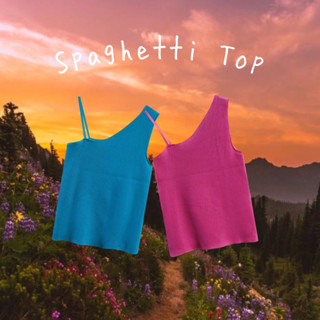 พร้อมส่ง Spaghetti Top เสื้อแขนกุด สีสันสดใส เสื้อไหมพรม