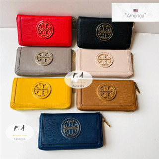 F.A ว่าแท้100%  tory burch  AMANDA กระเป๋าสตางค์สุภาพสตรี Double T logo Zipper Long Wallet Leather Wallet Coin Purse 009