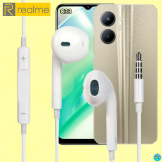 หูฟัง สมอลทอล์ค Realme Aux 3.5 เรียลมี C33 สวมใส่สบาย เบสนุ่ม เสียงดี รีโมทเล่น-หยุดเพลง-เพิ่ม-ลดระดับเสียง