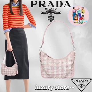 ปราด้า Prada raffia กระเป๋าถือขนาดเล็ก/กระเป๋าหญิง/กระเป๋าร่อซู้ล/กระเป๋าสะพายไหล่/สไตล์ใหม่