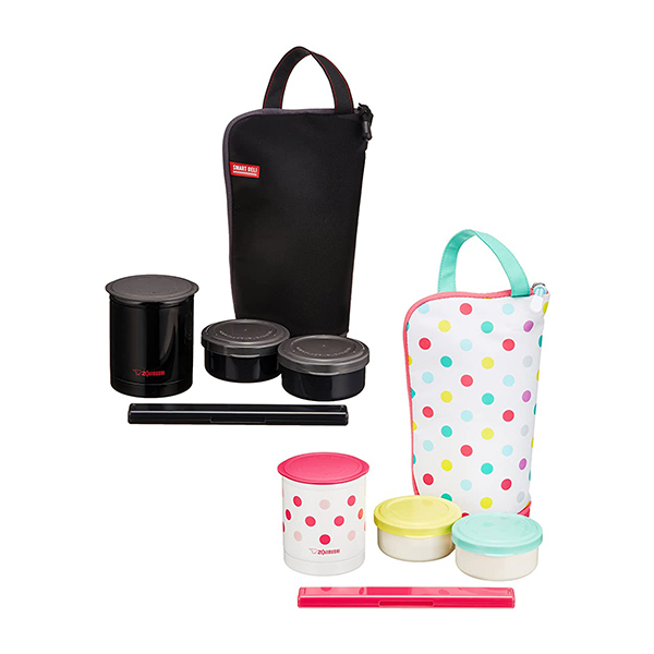 ZOJIRUSHI Stainless Hood Jar Keep Warm Lunch Box Chopsticks & Bag Black