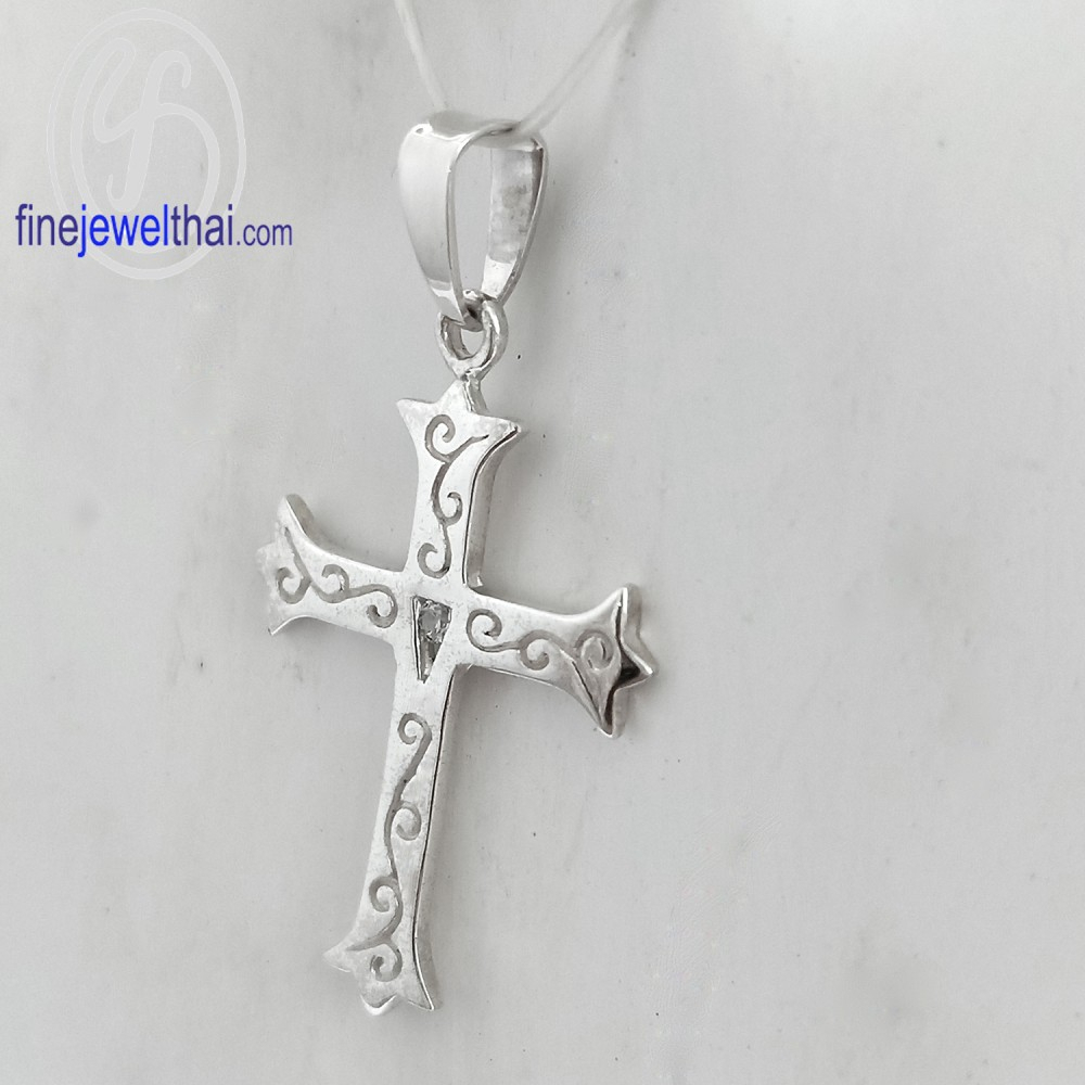 finejewelthai-จี้เพชร-จี้ไม้กางเขน-จี้เงิน-เพชรcz-cross-silver-pendant-p1207cz00