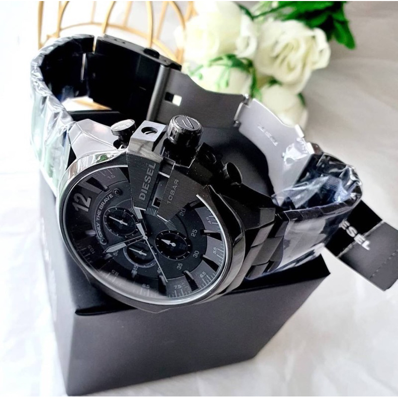 ผ่อน0-นาฬิกาชาย-diesel-dz4355-mega-chief-chronograph-black-stainless-steel-watch-สายสแตนเลสสีดำ-หน้าปัดดำ-51mm