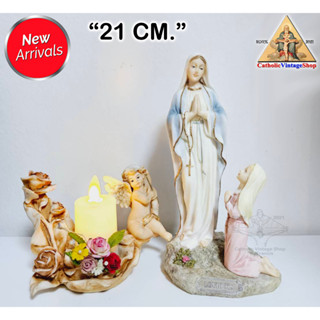 รูปปั้น เซรามิก พระแม่มารีย์เมืองลูร์ด คาทอลิก คริสต์ อังกฤษ Lourdes Mary Catholic Statue Figurine religion