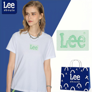 Lee® เสื้อยืดคอกลมแขนสั้น สไตล์พื้นฐาน#Green Lee เสื้อยืดผู้หญิง เสื้อยืดผ้าฝ้ายคู่รัก # สีขาว รุ่น #1145