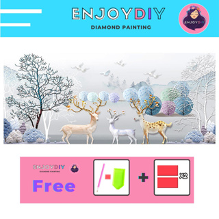 รูปฝูงกวาง ชุด2 ครอสติสคริสตัล 5d diy diamond painting แบบเม็ด ติดเต็ม เม็ดกลม พร้อมส่งจากไทย EnjoyDIY