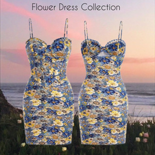 Flower dress collection [S-L] เดรสสายเดี่ยวลายดอกทรงเข้ารูปพรางหุ่นผ้าหนายืดดีเทลสวยหรู [พรีออเดอร์💐]