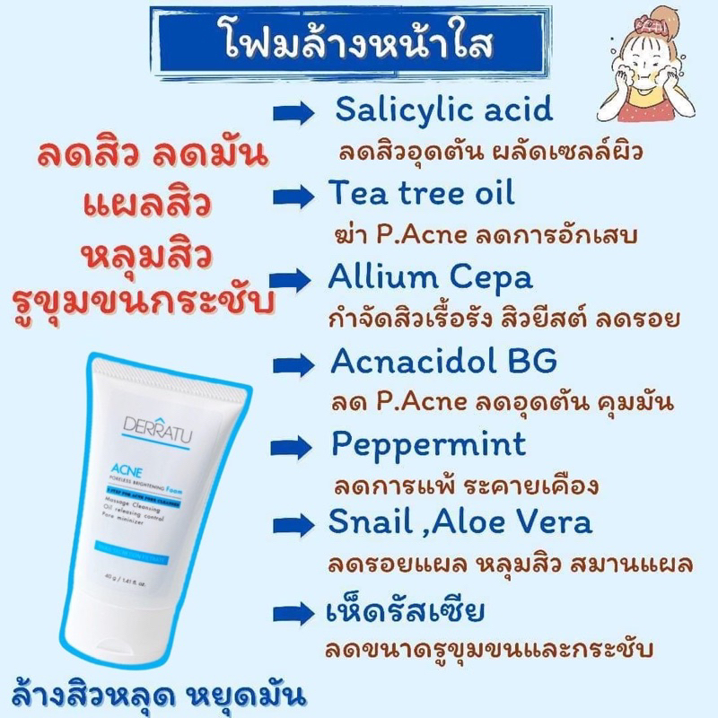 โฟมล้างหน้า-derratu-40g-สิวผด-สิวอุดตัน-สิวแพ้แมส-สิวอักเสบ-ผิวติดสาร-ลดมัน-แผลสิว-รูขุมขนกระชับ