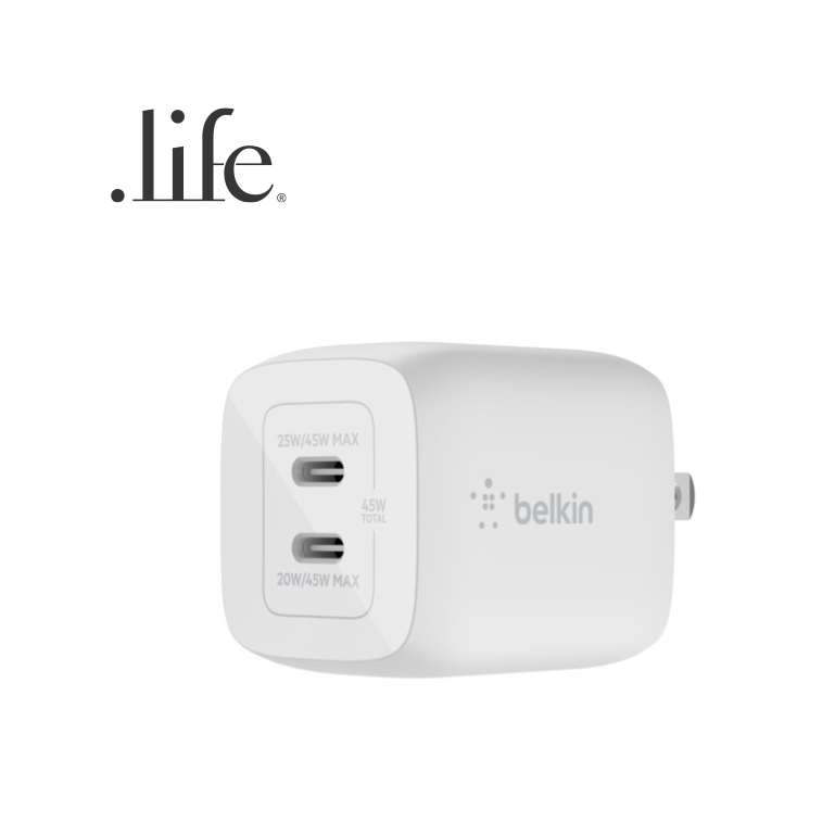 belkin-หัวชาร์จ-dual-gan-pd-and-pps-wall-charger-45-วัตต์-usb-c-2-พอร์ต-by-dotlife