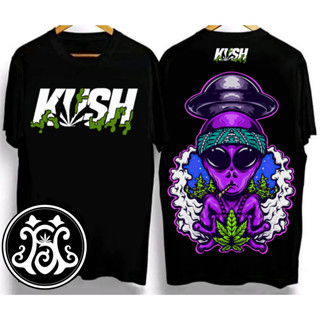 KUSH T-shirt เสื้อคอกลมผ้าฝ้ายสีดำ เลือกลายกราฟิกได้