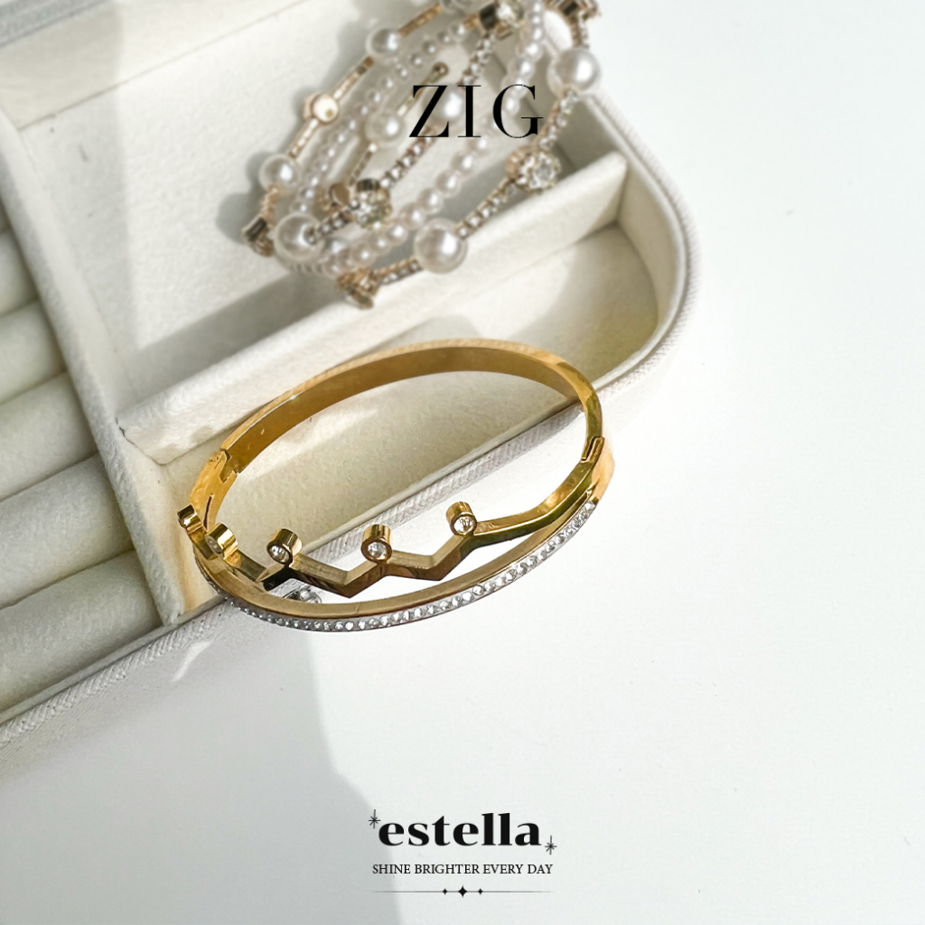 estella-กำไลข้อมือ-รุ่น-zig-เครื่องประดับ-ผู้หญิง-กำไลแฟชั่น-กำไล-ประดับเพชร-ชุบทองคำขาว