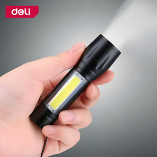 Deli ไฟฉายความสว่างสูง ไฟฉายLED ไฟฉายแรงสูงแบบปรับซูมได้ กันน้ำ ไฟฉายแรงสูง หัวชาร์จusb มีคลิปหนีบด้านหลัง Flashlight