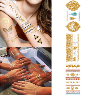 Tattoo Gold Metallic  แทททูขอบทอง สีทอง สีเงิน ปาร์ตี้ ฟูลมูน  รูปลอกน้ำ ลายสักชนเผ่า บอดี้เพ้น  (enjoymall.th)