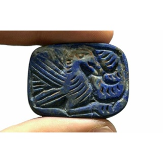 Rare Natural Antique Old Lapis Lazuli Seal Intaglio Bird Animal Engraved Signet Stamp Carved Cabochon Collectible