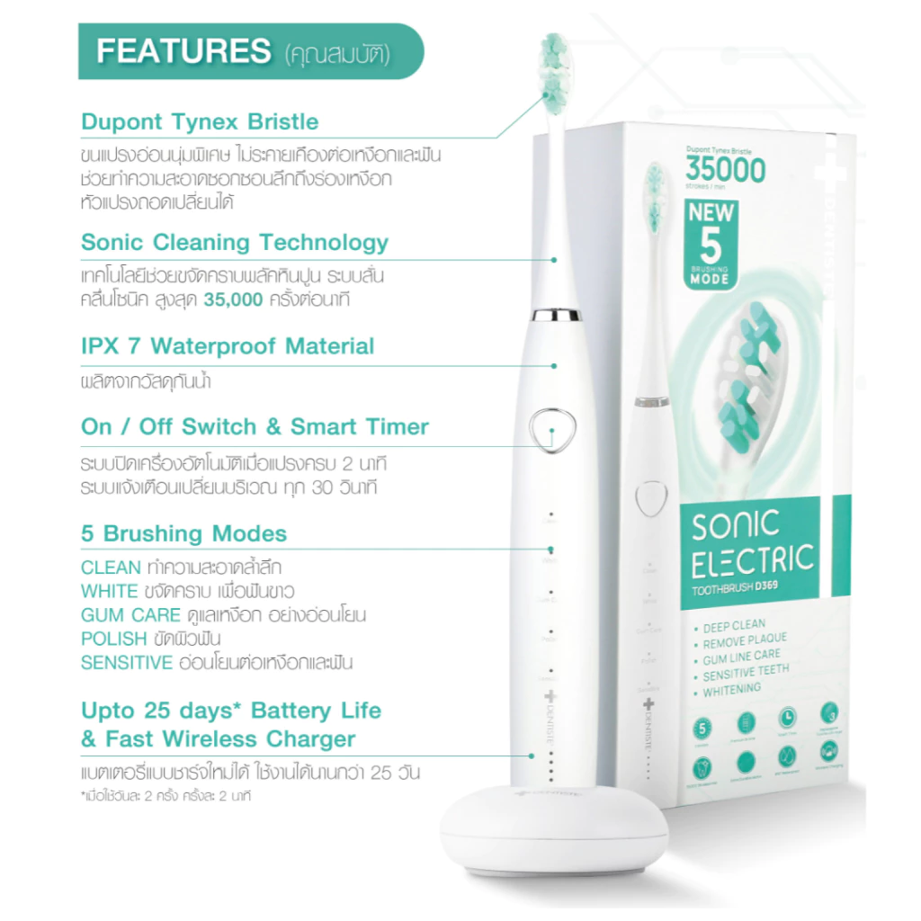 10. Dentiste Sonic Electronic Toothbrush 5 Mode แปรงสีฟันไฟฟ้า ขจัดคราบพลัค คราบหินปูน ดูแลเหงือก