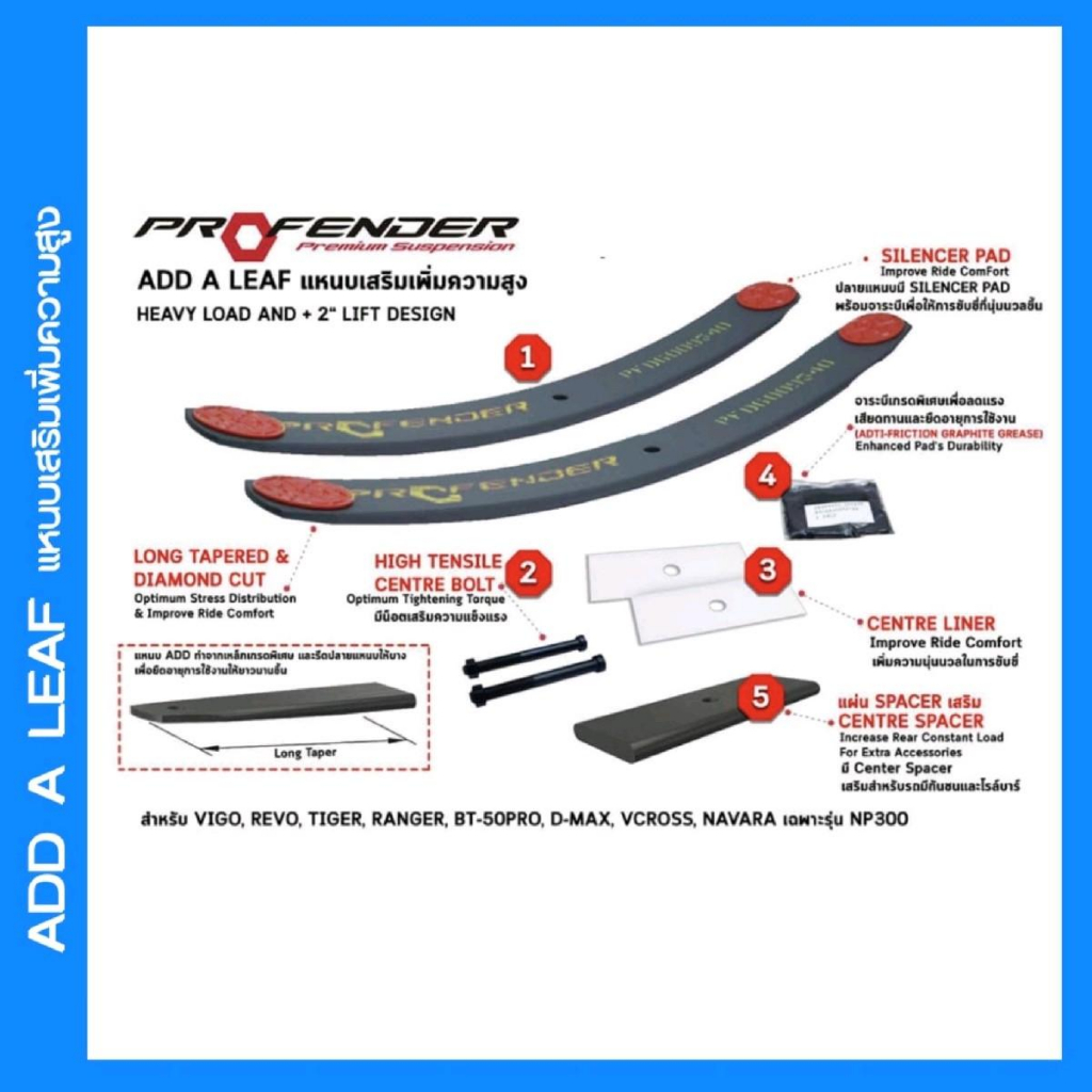แหนบยก2 นิ้ว แหนบADD A LEAF แหนบยกสูง แหนบ นุ่ม แบรนด์ PROFENDER (แถม ...