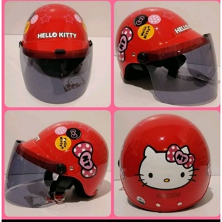 หมวกกันน็อคเด็กครึ่งใบคิตตี้ Hello Kitty พร้อมกระจกกันลมสีสโมก​ สำหรับ 2-10 ปี​