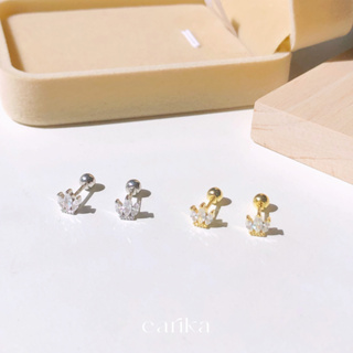 earika.earrings - jewel prince crown piercing จิวหูเงินแท้มงกุฎเพชร (ราคาต่อชิ้น) (มีให้เลือก 2 สี) เหมาะสำหรับคนแพ้ง่าย
