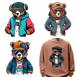 ตัวรีดติดเสื้อ JM1 🧸 ลายหมีเทห์สุดคูล 😎 Hustle Bear &amp; Bad Guy รีดง่ายแผ่นฟิมล์รีดร้อนติดเสื้อ