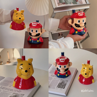 พร้อมส่ง❤️ แก้วน้ำ Mario มาริโอ้ Winnie the pooh