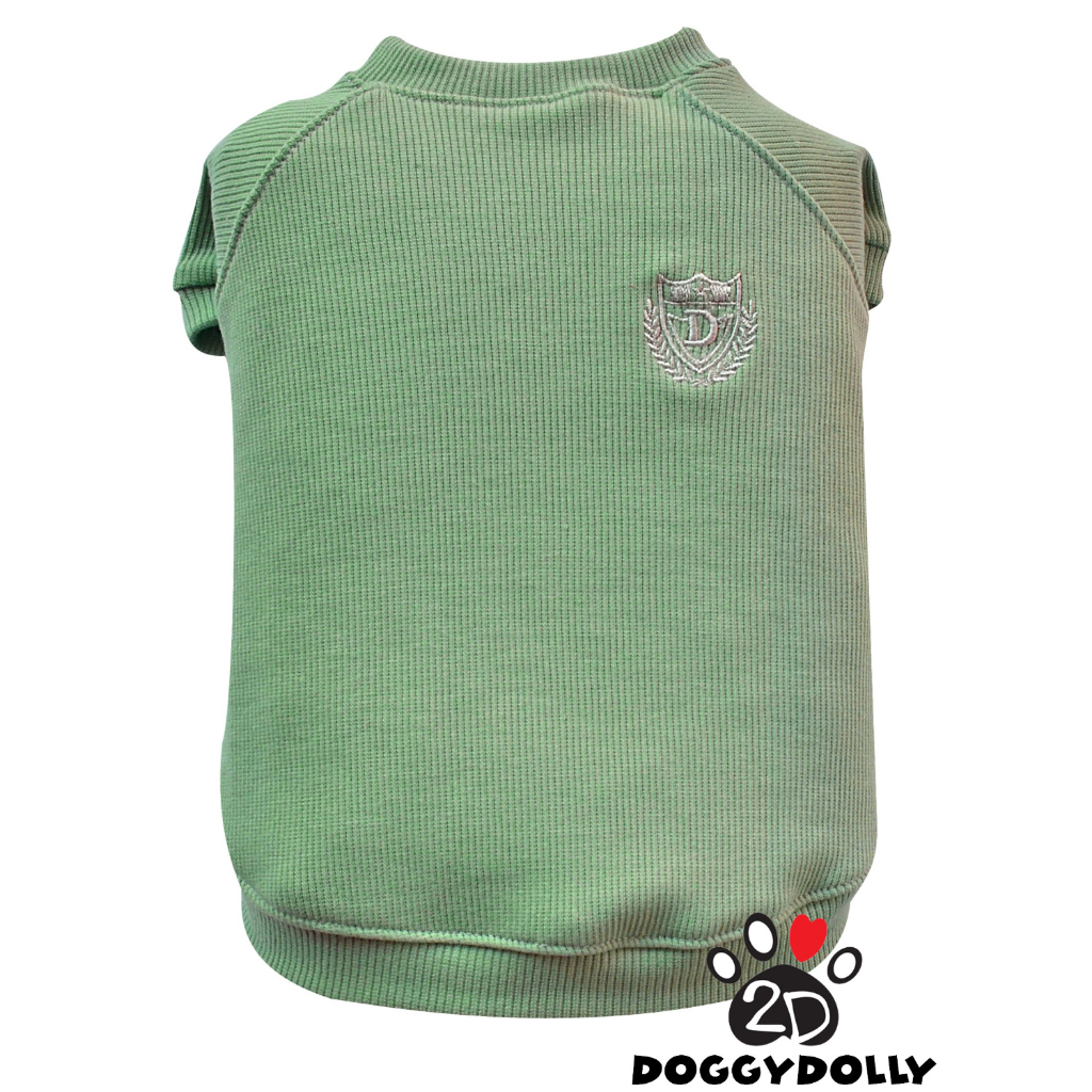 petcloths-doggydolly-เสื้อผ้าแฟชั่น-สัตว์เลี้ยง-หมาแมว-คอกลม-มีแขน-สีเขียว-ผ้าร่อง-t-shirt-ขนาดไซส์-1-9โล-t759