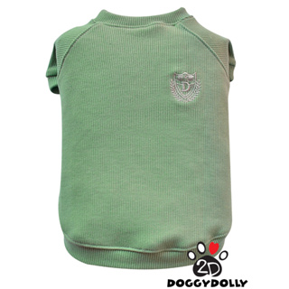 Petcloths -Doggydolly  เสื้อผ้าแฟชั่น  สัตว์เลี้ยง  หมาแมว  คอกลม มีแขน สีเขียว ผ้าร่อง  T-Shirt ขนาดไซส์ 1-9โล T759