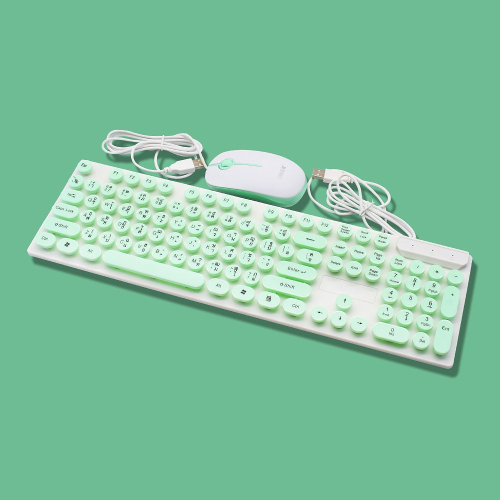 แท้100-oker-km-4018-keyboard-mouse-combo-set-green-ชุดคีย์บอร์ด-เม้าส์-ต่อ-คอมพิวเตอร์-คีย์บอร์ดสีเขียวมิ้น-cc-4018