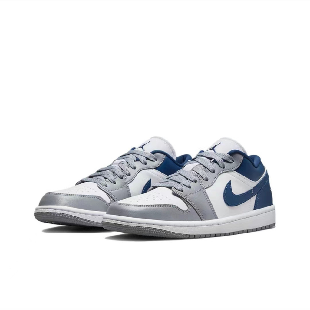 ยิงจริง-nike-air-jordan-1-low-grey-white-navy-ของแท้100-รองเท้าผ้าใบ-รองเท้า