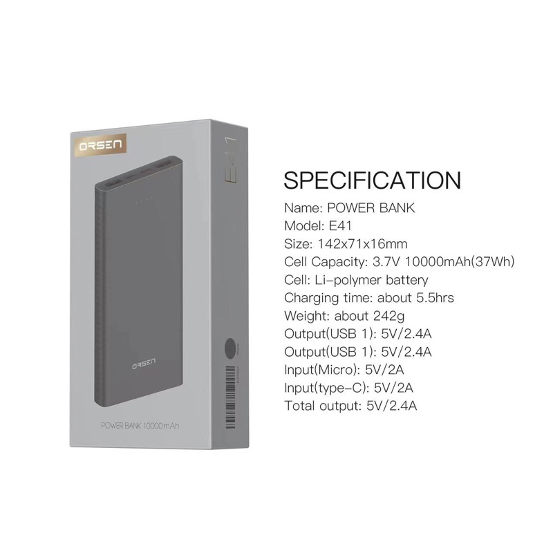 Orsen by Eloop E41 แบตสำรอง 10000mAh ชาร์จเร็ว 2.4A 12W Powerbank ...