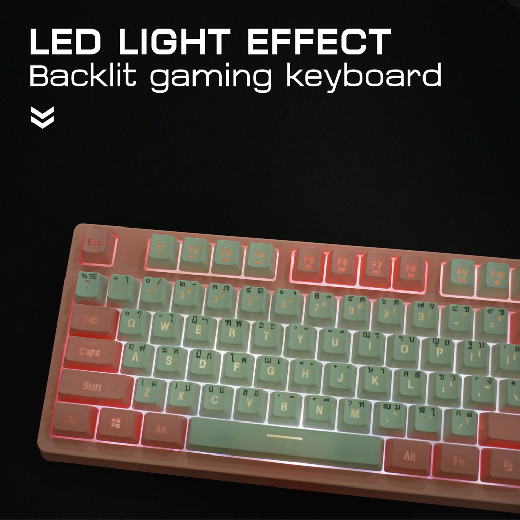 แท้100-oker-kb-911-kb-912-คีย์บอร์ด-เกมมิ่ง-สีชมพู-ไฟทะลุ-rose-pink-backlit-gaming-keyboard-rgb-สวยมากๆ