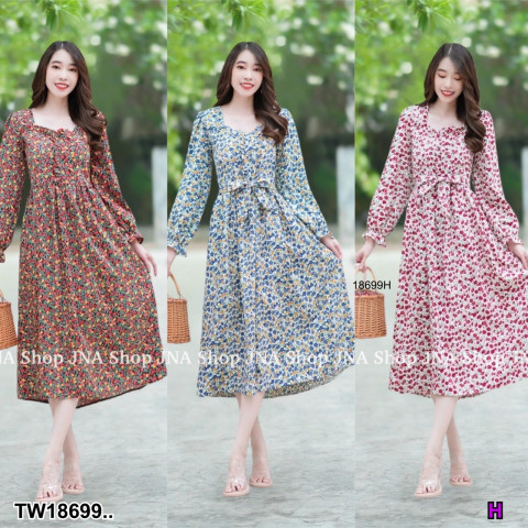 b18699-เดรสลายดอกเล็ก-แขนยาว-small-floral-dress-with-long-sleeves