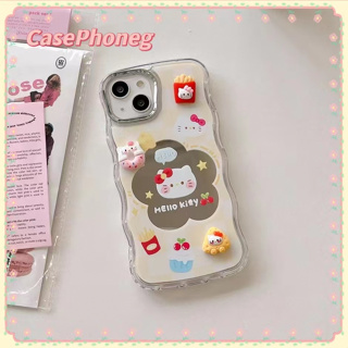 🍑CasePhoneg🍑ป้องกันการหล่น ขอบเต็ม iPhone 11 14 pro max Hello Kitty การ์ตูน พื้นผิวกระจก case for iPhone 12 13
