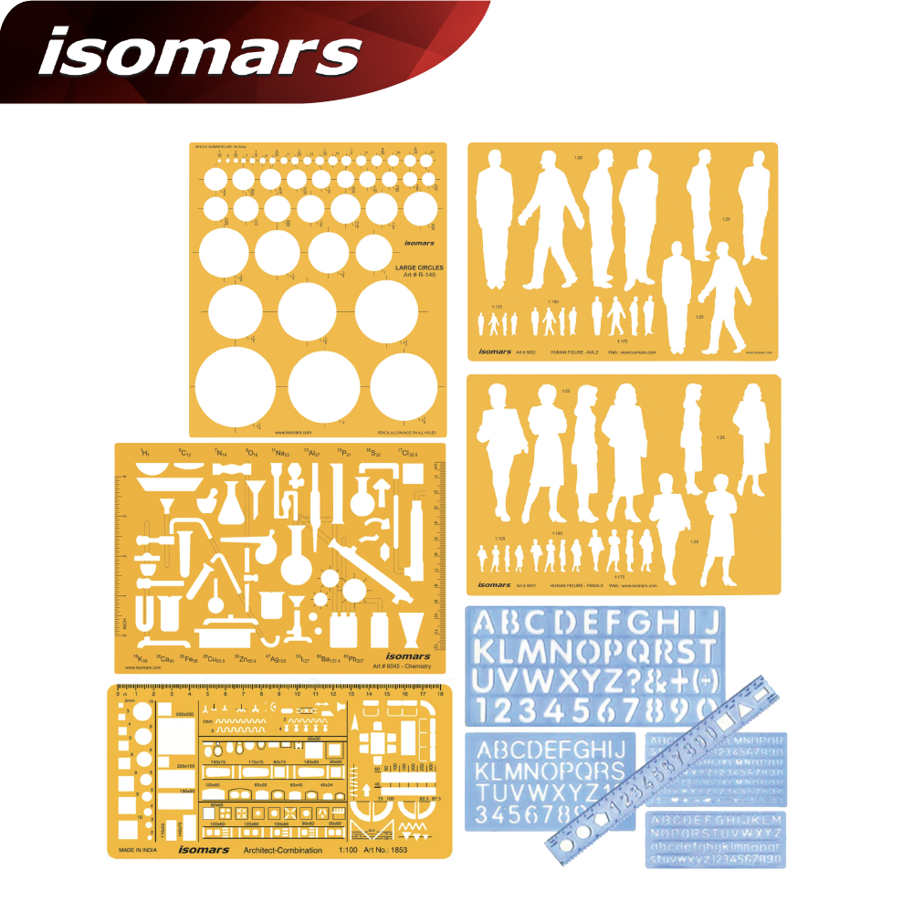แผ่นเพลท เทมเพลท Template ยี่ห้อ Isomars เทมเพลทเขียนแบบ ไม้บรรทัดเทมเ ...